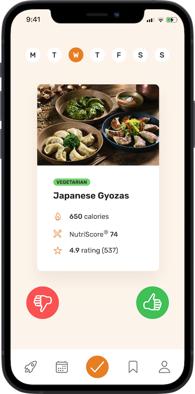 app
            showing different variations of food to choose from